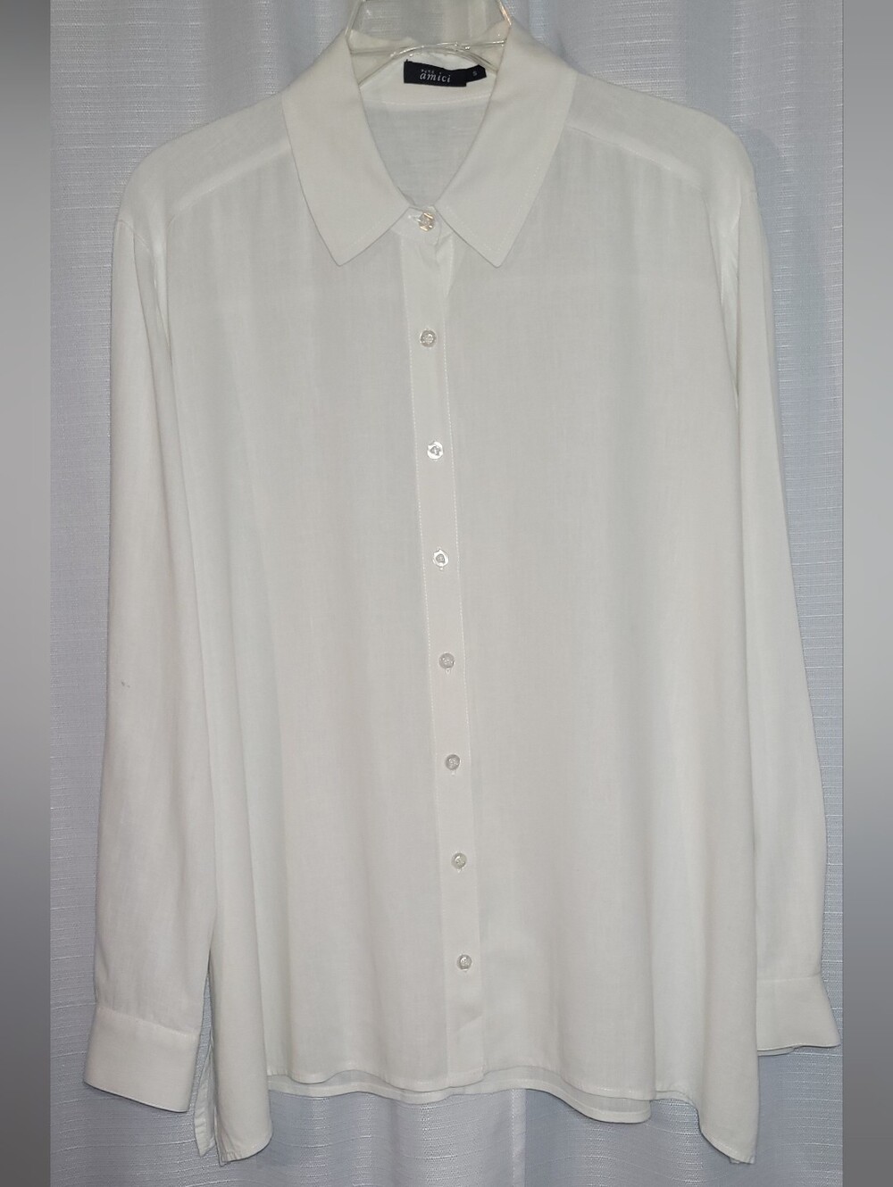 Pure Amici White Linen Long-Sleeve Button-Down Classic Shirt
